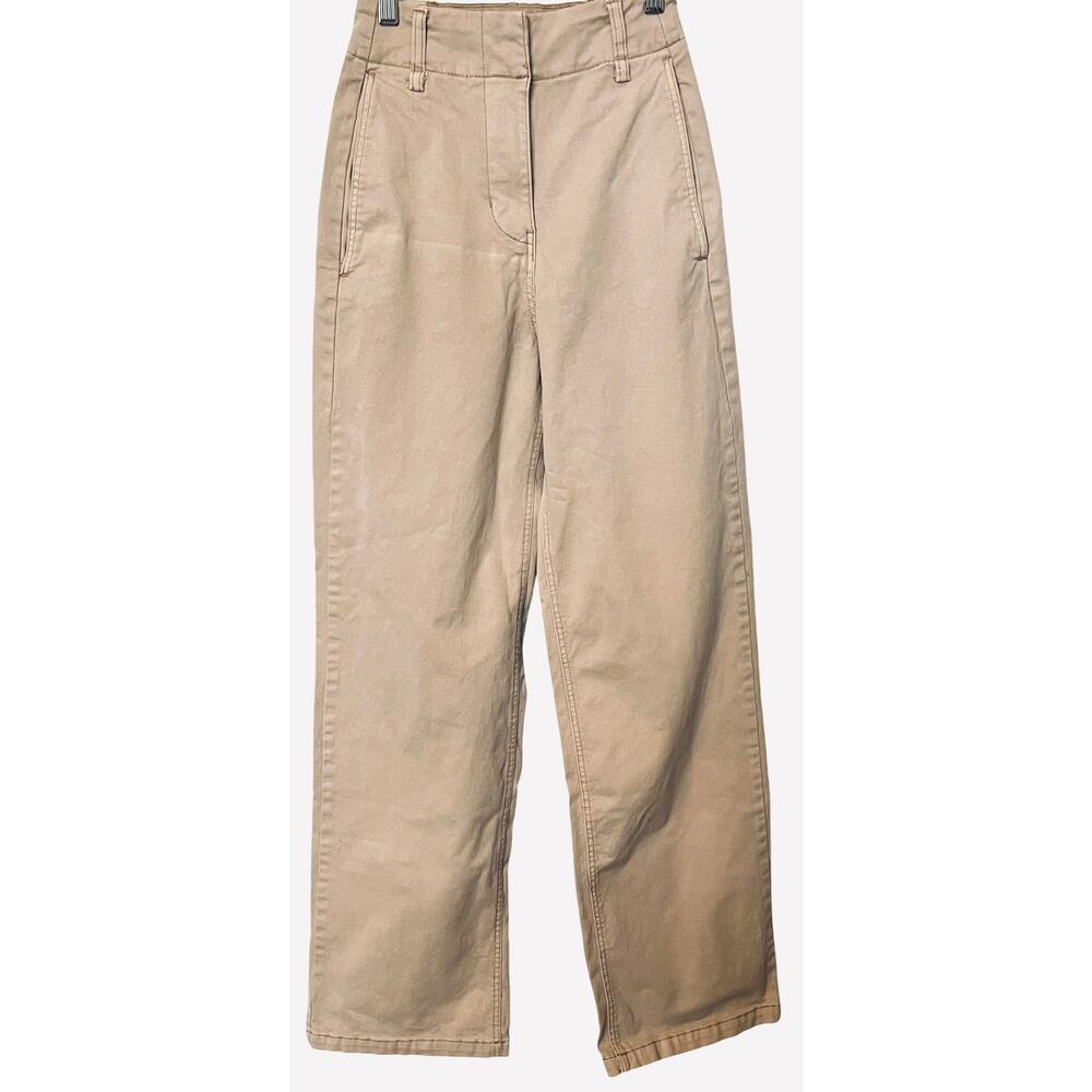 H&M HI-RISE, FLARED/BOOT CUT, KHAKI TROUSERS, WOMENS, 0 (TALL), BEIGE KHAKI